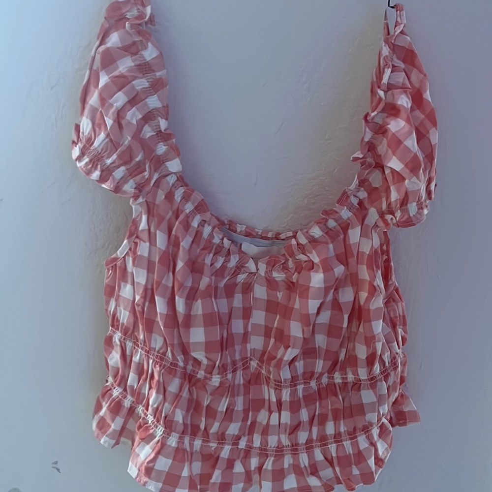 Pink checkered blouse size medium